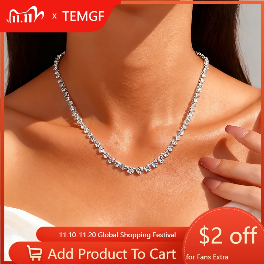 

TEMGF Certified Full Moissanite Necklaces for Women S925 Silver Stacked Neck Chain Wedding Party Luxury Shiny Neck Jewelry