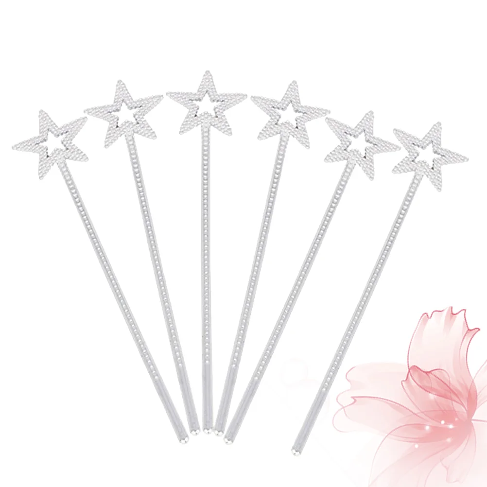 6 Pcs Wands Plastic Electroplating Pentagram Silver Angel Fairy Wand for Birthday Party Cosplay Wedding