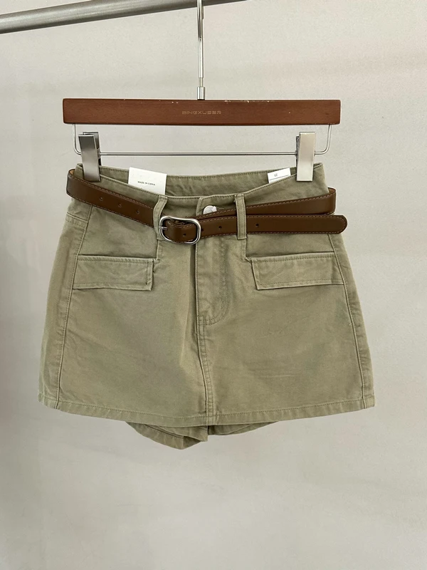

High Waist A-Line Denim Shorts Women's Summer Anti-Light Workwear Fake Pocket Design Prevent Exposure Hot Pants Girls