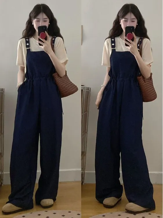 

plus Size Casual Overalls Women's Summer Pear Shape Wide Leg Pants Fat MM Slimming Floor Length Trousers Fashionable Set