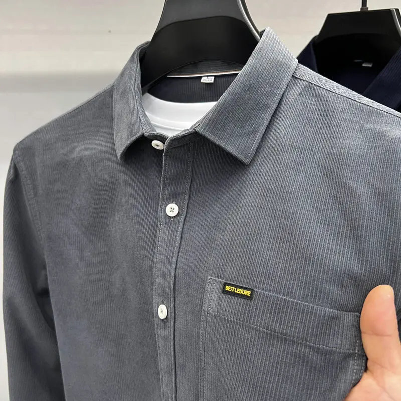 Men's Casual Corduroy Shirt Wear Resistant Dirt Proof Workwear Spring Autumn Construction Site Standard Fit Long Sleeve Busin...
