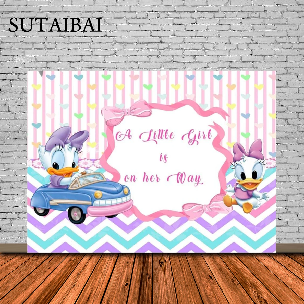 Baby Daisy Duck Backdrop Baby Shower Girl Pink Purple Daisy Duck Baby Shower Banner First Birthday Baby Daisy Duck Background