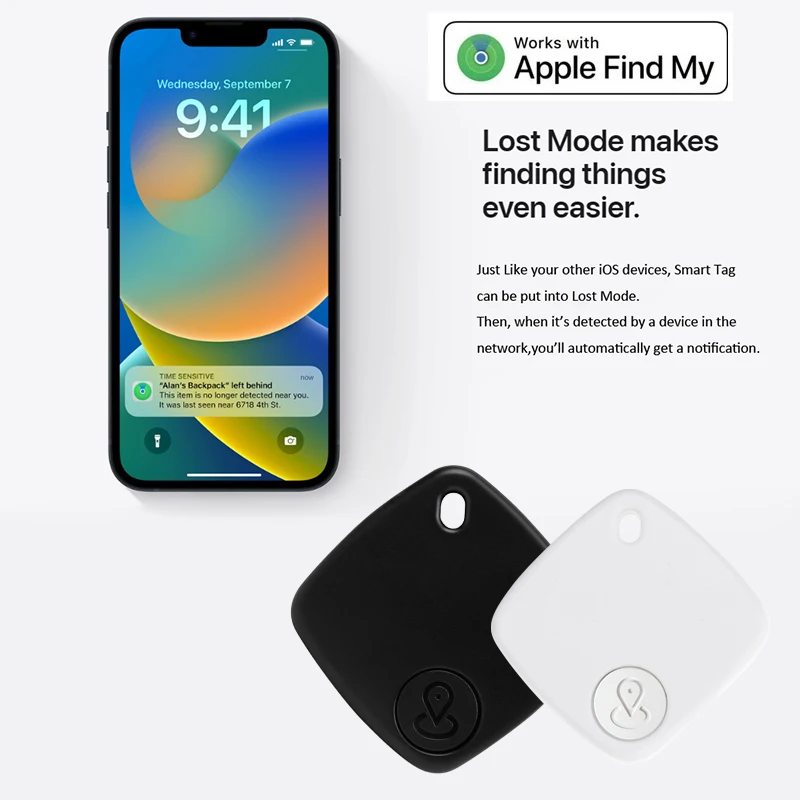 Portable Long Distance Smart Tag GPS Tracker for Air Tag Key Finder Pet Wallet Bike Anti-lost Alarm Locator Works Find My