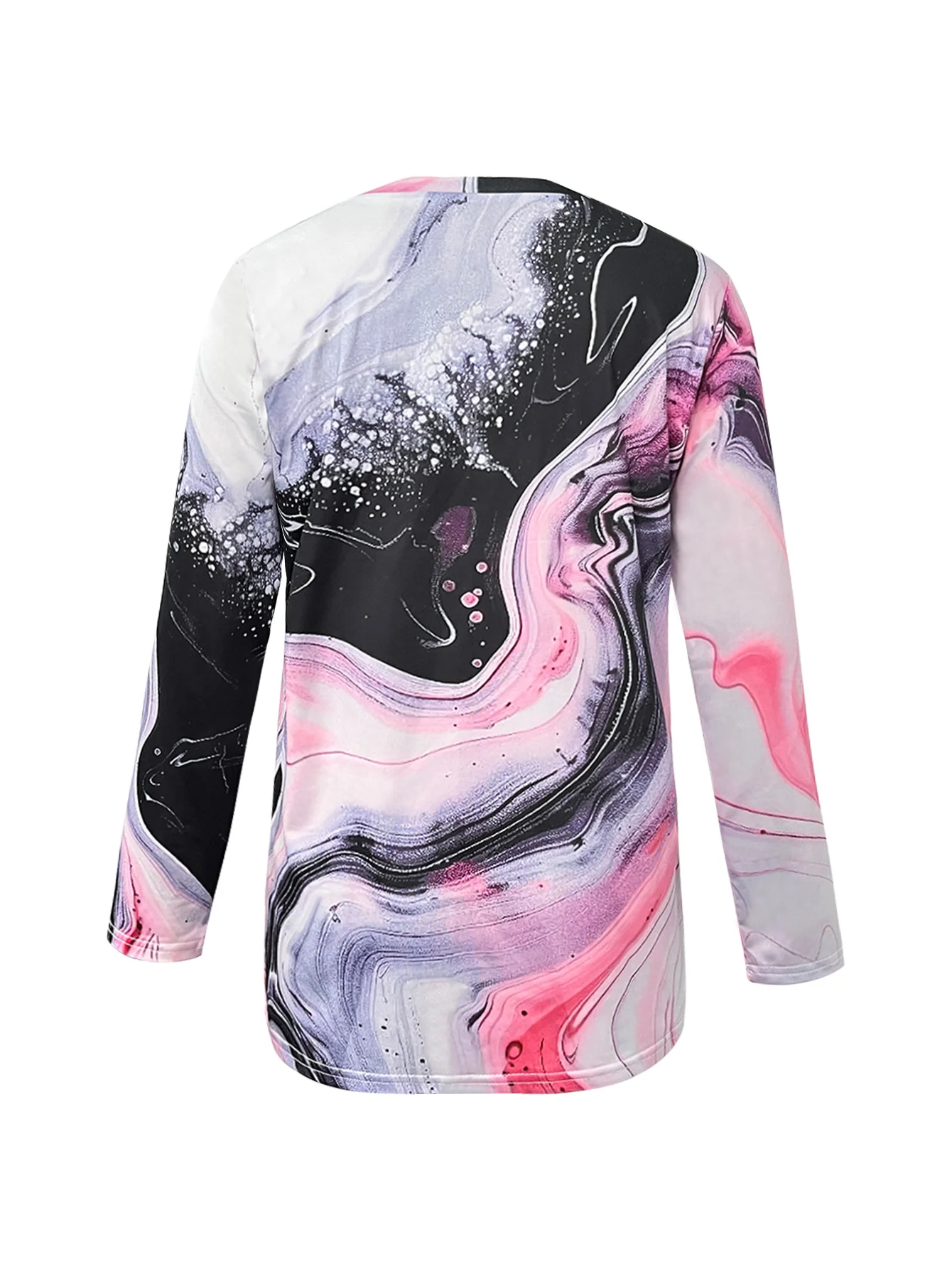 Women's Round Neck Long Sleeve T-Shirt Pink Black Marble Print Casual Loose Fit Tops