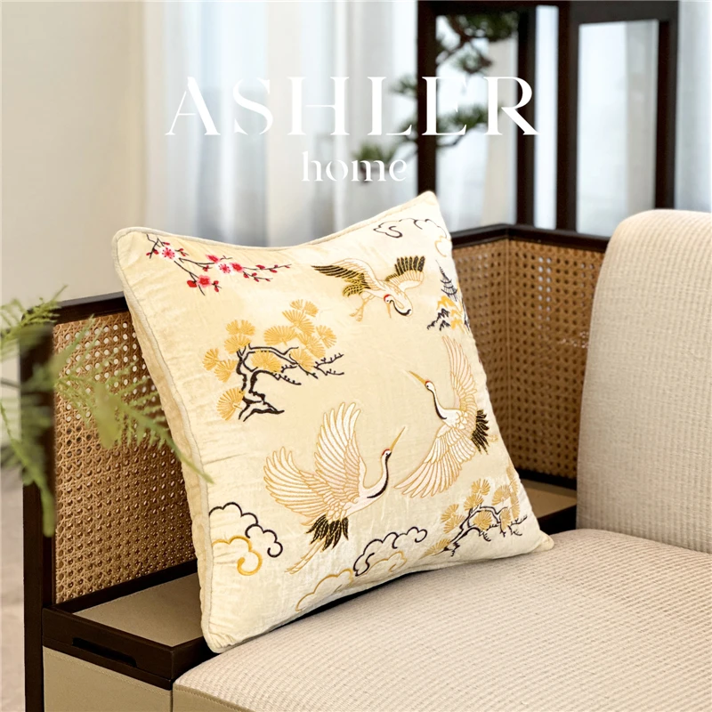 Crane Xiangyun Pillowcase Chinese Fine Embroidered Living Room Decorative pillows for sofa Cushion Bedroom Bed Pillow Cover