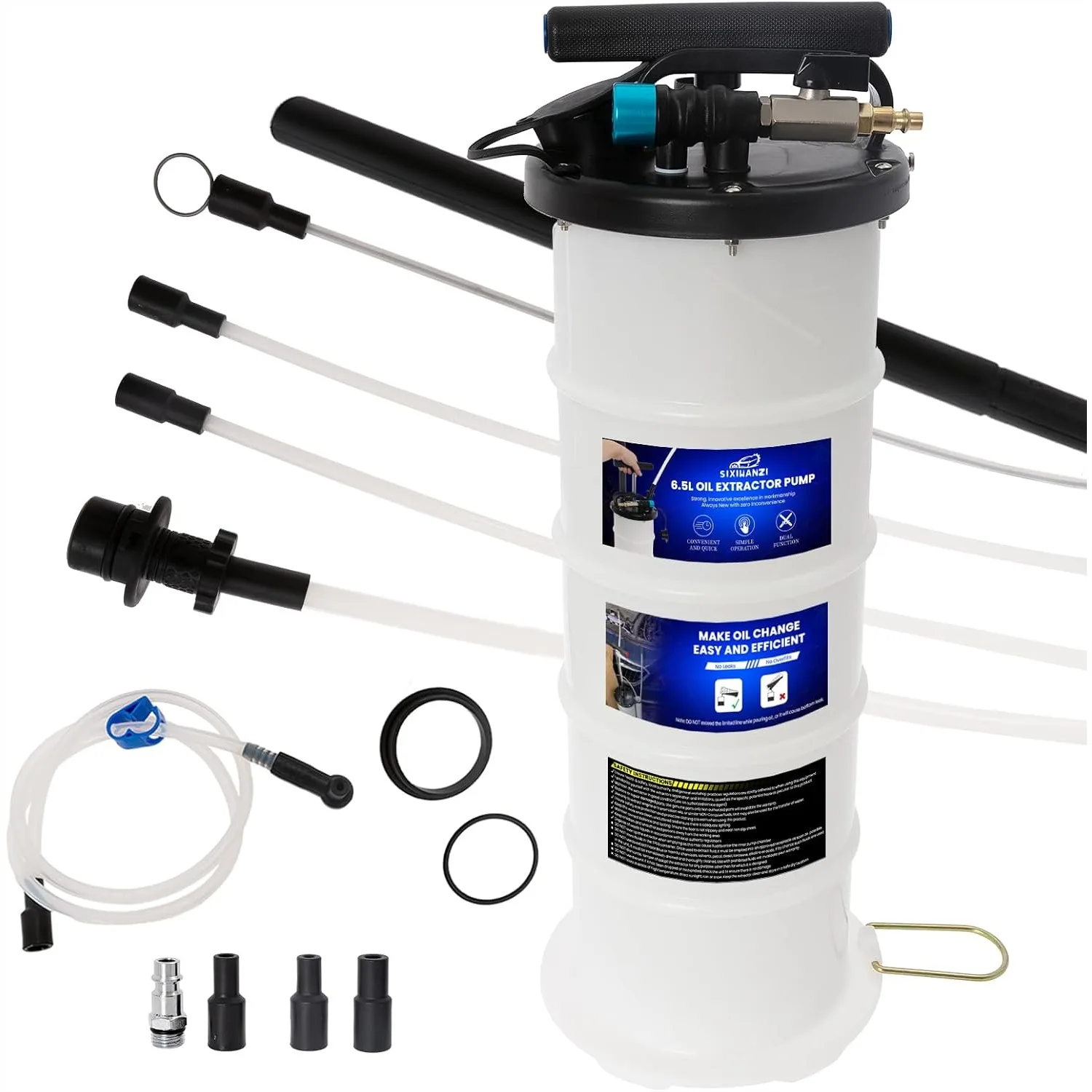 

6.5L Oil Extractor Pump, Pneumatic/Manual Fluid Extractor with Pipe Storage for Car Oil Changes