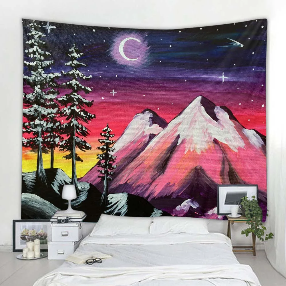 

Landscape oil painting tapestry, living room background wall hanging, Bohemian hanging cloth, room art decoration hippie blanket