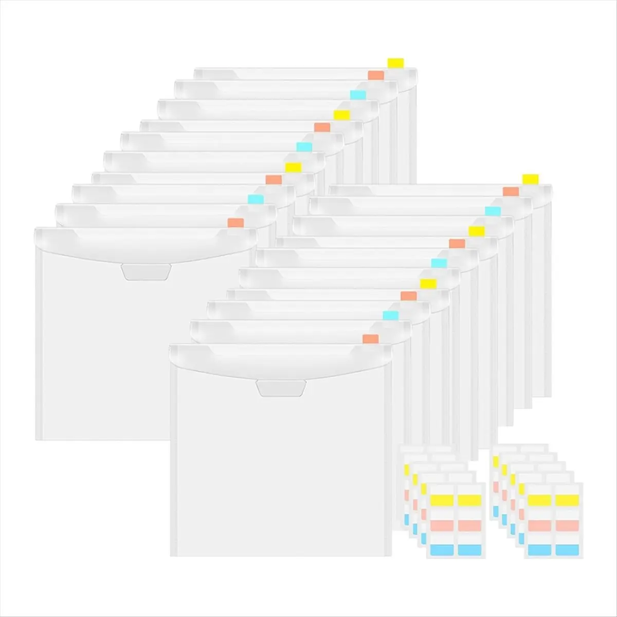 ABFS 20pcs Transparent Scrapbook Organizer Envelopes Storage Pockets Sleeves for Storing 12x12inch with 60 Pcs Label Stickers