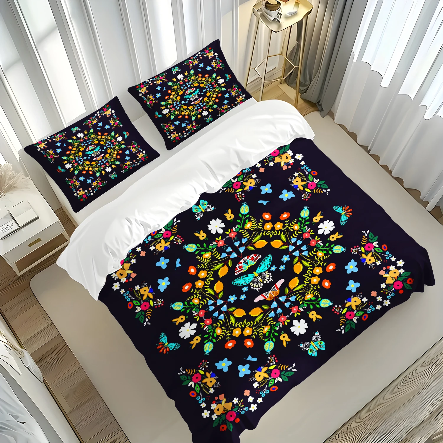 2/3pcs Set Rich Colorful Flower Garlands Plant Printing Bedding Duvet Covers,Butterfly Animals Digital Printing Set Duvet Cover