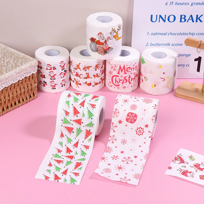 Criativo dos desenhos animados papel higiênico padrão de natal série rolo papel papai noel rena rolos de papel higiênico guardanapos engraçados