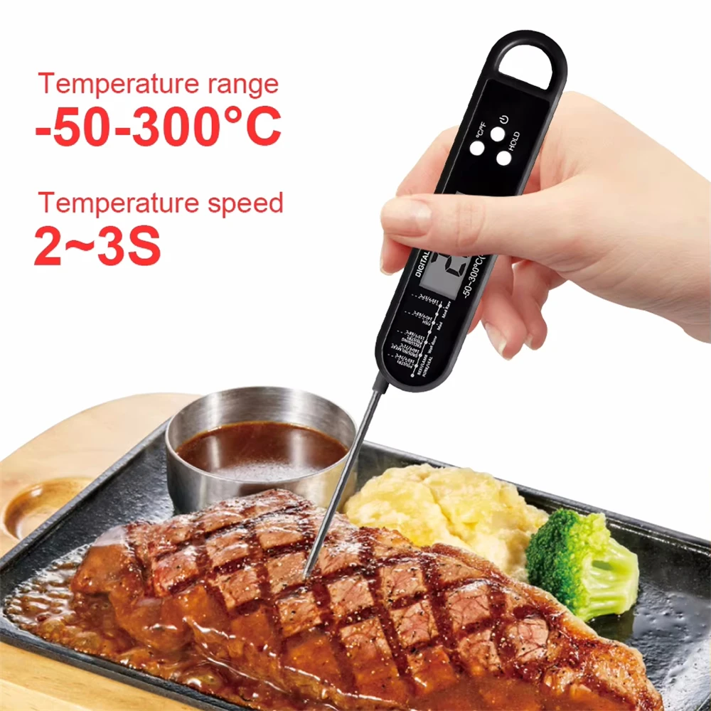 Digital Food Thermometer with Foldable Probe Oil Thermometer Stem Meat Cooking Thermometer for Kitchen Outdoor Grilling and BBQ