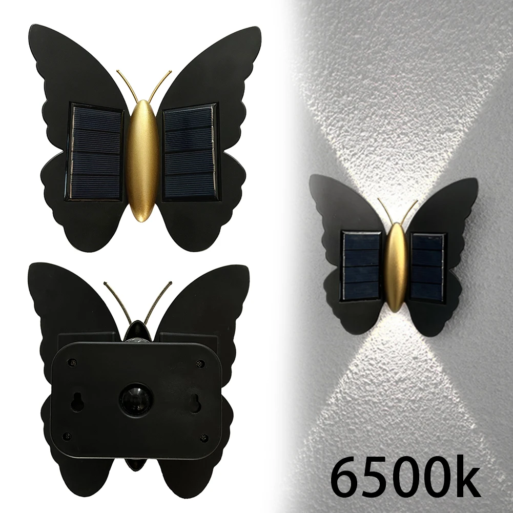 Butterfly Solar Wall Light Solar Powered Wall Light IP65 Waterproof Decorative Porch Light Auto On/Off for Garden Yard Hallway