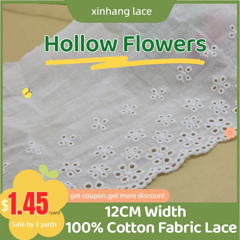 

3yards 12cm white 100% cotton embroidery lace french lace ribbon fabric guipure diy trim warp knitting sewing Accessories#3708
