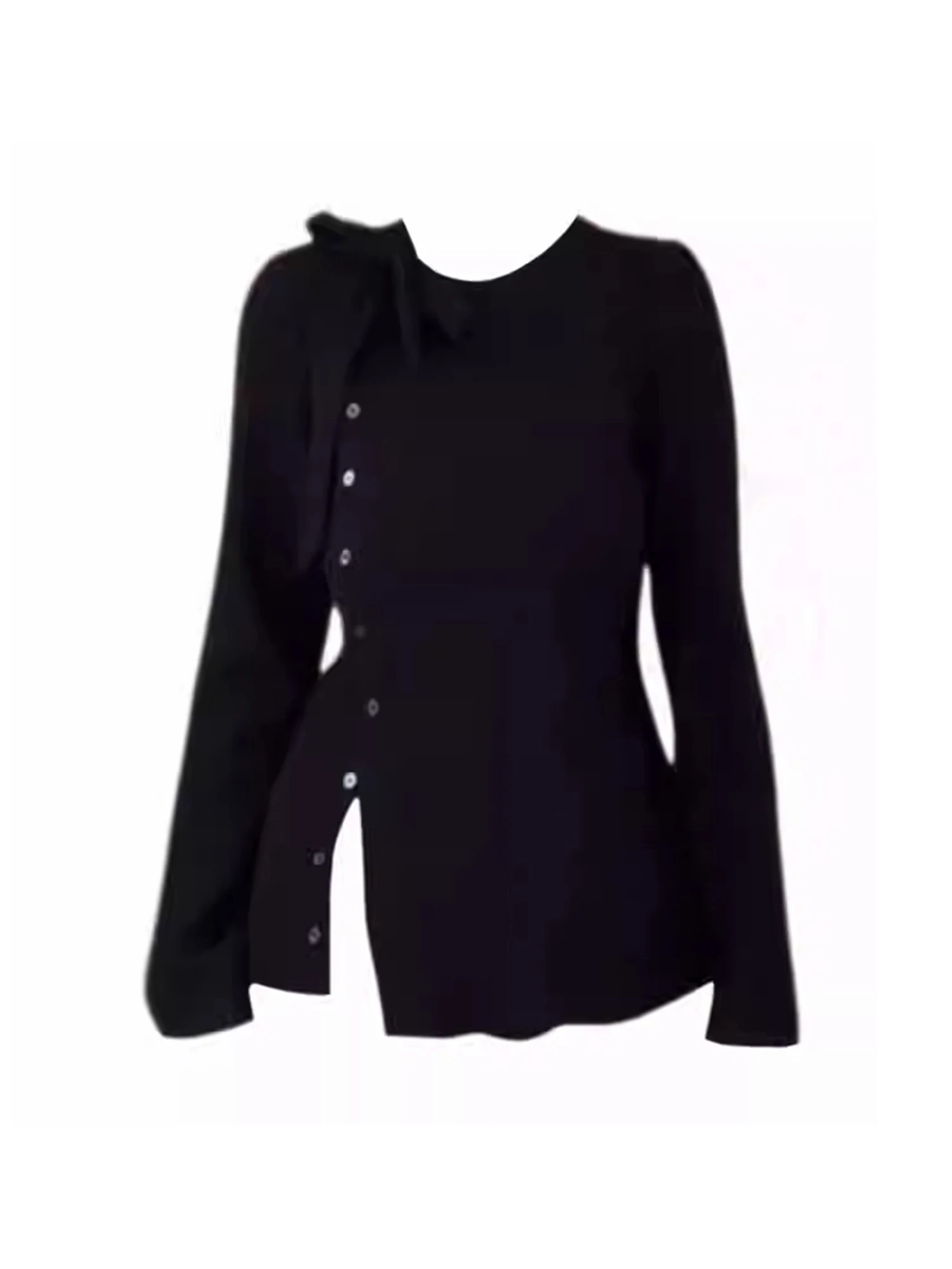 

Women Black Gothic Bow Lace-up Knitwear Sweater Korean Style Long Sleeves Sweater 90s Vintage Y2k 2000s Emo Clothes Autumn 2025