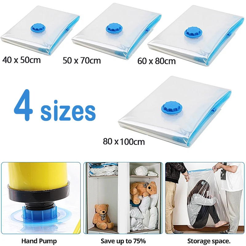 1/5Pcs Vacuum Storage Bag Reusable Space Save Compression Bag With Pump Vacum Seal Bag Home Travel Organizer For Storing Clothes