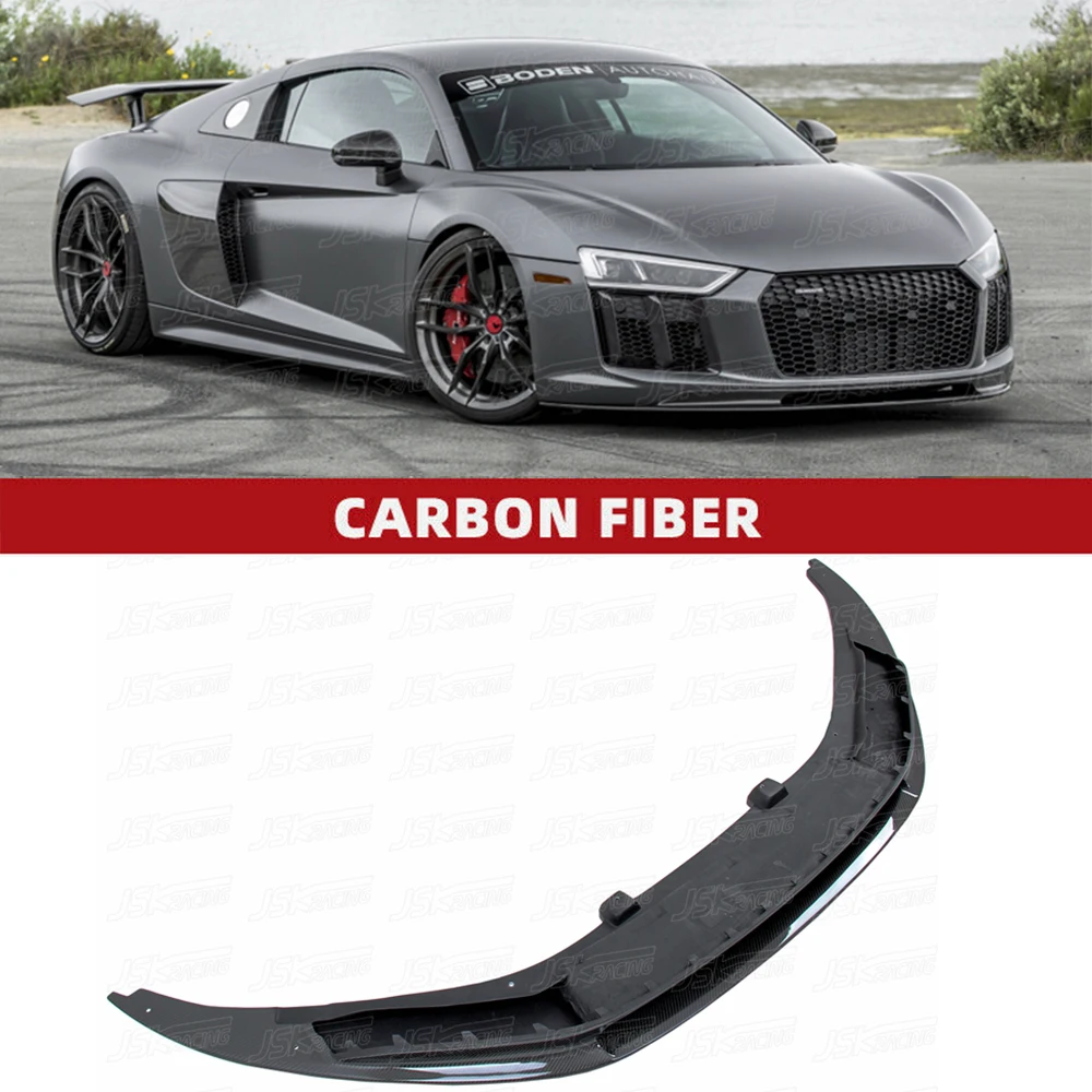 V Style Real Carbon Fiber  Front Bumper Lip Spoiler Splitters For Audi R8 2016-2018