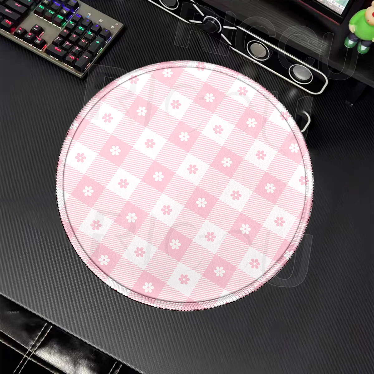 Black Mouse Pad Minimalism Flower Grid Mousepad Computer Home Round Mousemat Natural Rubber Carpet Decoration Keyboard Desk Mat