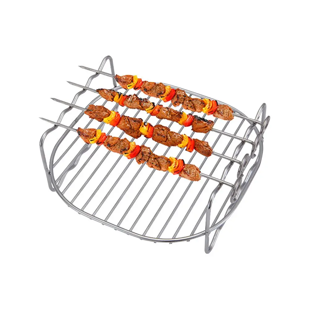 Baking Tray Skewers Air Fryer Stainless Steel Holder BBQ Rack Double-deck Household Air Fryer Rack Baking Dishes Holder Durable