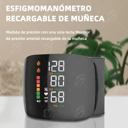 Rechargeable Wrist Blood Pressure Monitor With Spain Voice LCD Large Screen Sphygmomanomete Household Automatic Tonometer