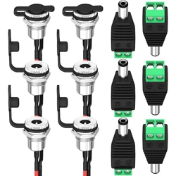 DaierTek 6PCS DC Jack 5.5x2.1MM Pre-Wired Female DC Power Jack Panel Mount Barrel Jack with 5.5 x 2.1 MM Male DC Connector Plug