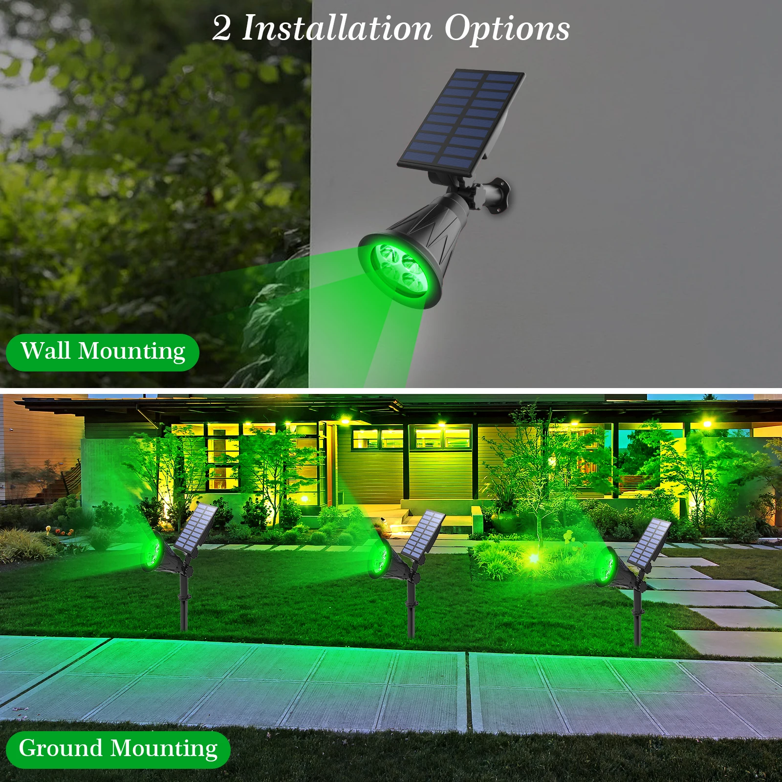 T-SUN-Green LED Solar Lights, Solar Spotlight, impermeável, luz de parede, luz do jardim, lâmpada solar Outdoot, 1, 2, 4 Packs