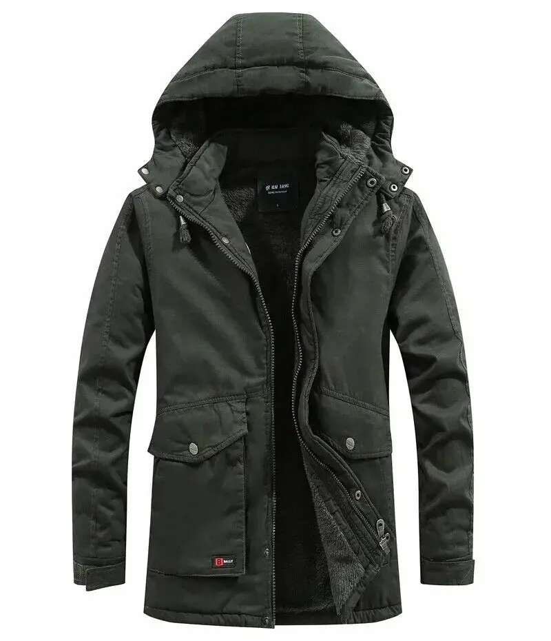 Autumn and Winter European and American Medium To Long Length Cotton Jacket with Added Fleece Workwear Warm Coat for Men