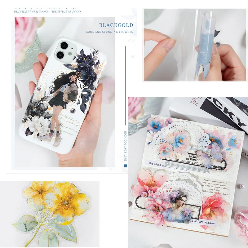 10 個/パック、60 個/6 パックゴールドエンボス PET ステッカー、粘着式、プラスチック表面の DIY クラフトに適しています