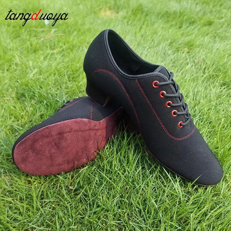 Men Latin Dance Shoes Adult Suede Soles Teacher Shoes Soft Base Male Oxford Heel Canvas Breathable Dance Sneakers ﻿