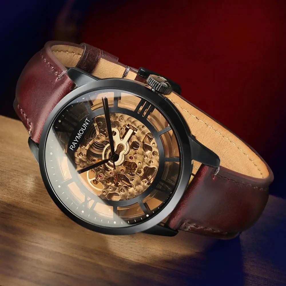RAYMOUNT Sport Skeleton Stainless Steel Designer Men Watch Top Brand Luxury Automatic Casual Mechanical Watch Clock Men Wristwat