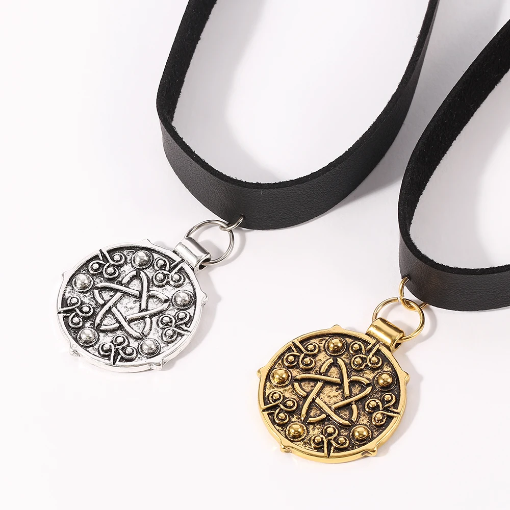 Punk Yennefer Necklace Medallion Pendant Black Leather Choker Necklaces Wild Hunt Game Cosplay Gothic Chain Women Jewelry