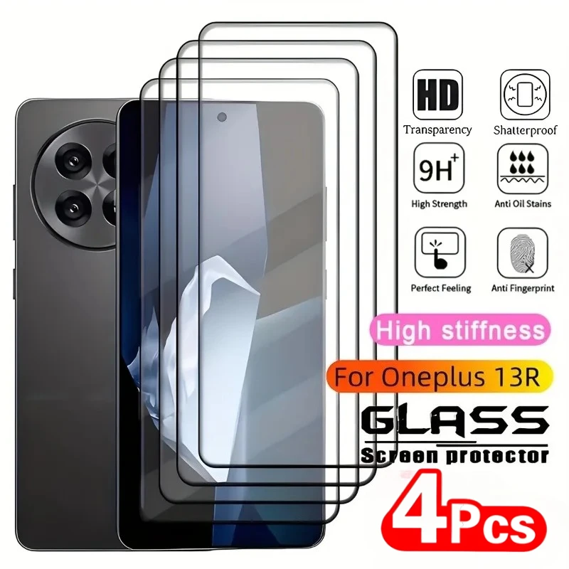 4Pcs Full Cover Tempered Glass Screen Protector for OnePlus 13 11 11R 12 12R 13T 13R 10 Pro 9H Hardness Scratch Resistant Glass