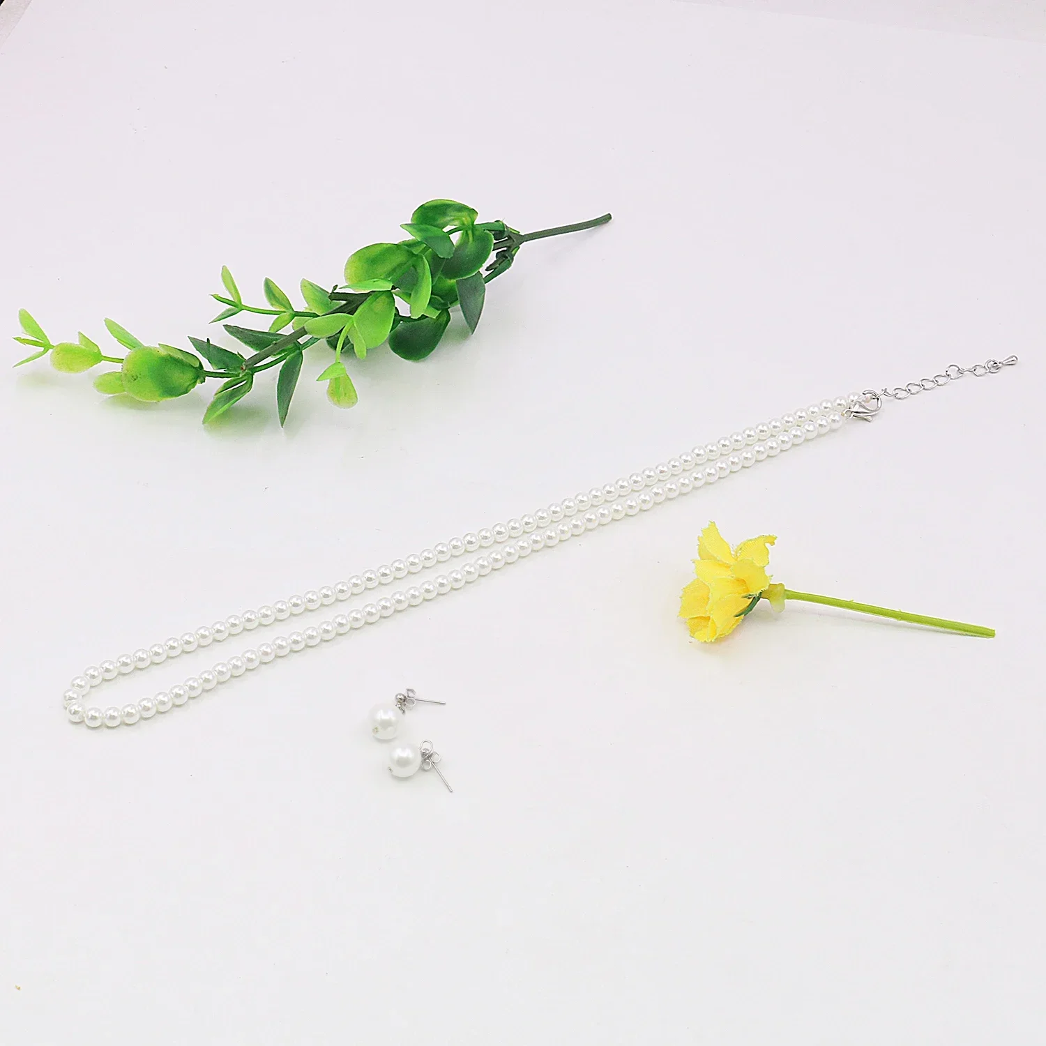 4 مللي متر الأبيض صدف اللؤلؤ قلادة/مجموعات أقراط ، سلسلة سترة مستديرة مطرز ، هدية المرأة ، مأدبة الحفلات ، صنع المجوهرات ، 18 بوصة #2