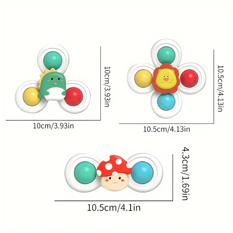 3PCS Suction Cup Rotating Toy for Baby Hand-eye Coordination Educational Training, Bath & Travel Toy, Birthday Christmas Gift