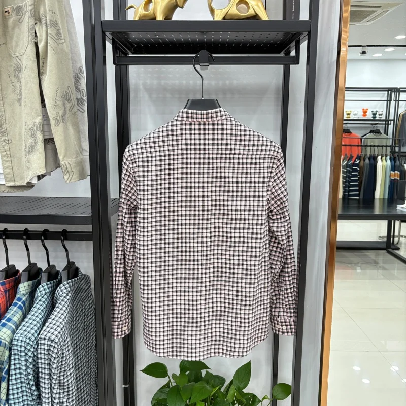 Men's Cotton100% autumn high quality shirt sanding grid lapel pocket long sleeves leisure exquisite fashion Men's clothing tops