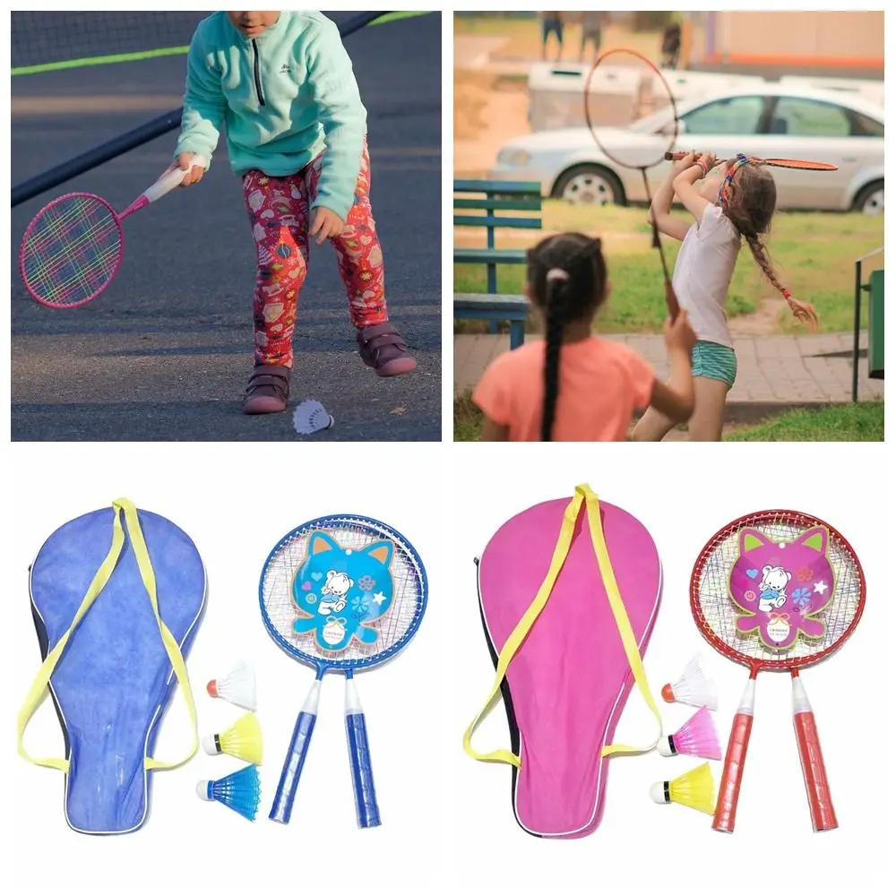 

Pink Blue Badminton Rackets with 3 Balls Anti Slip Children's Training Racquets Pen-hold Handle Parent Unisex Interaction