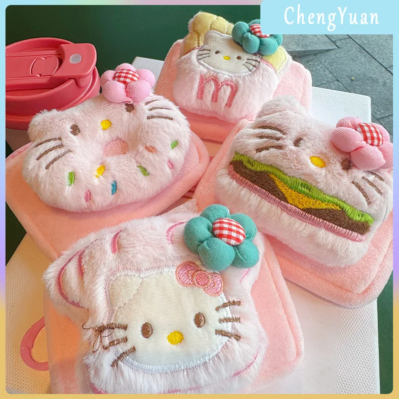 กระเป๋าใส่เหรียญ/ลิปสติก/หูฟัง ลายเฮลโลคิตตี้ รูปแมวสี่เหลี่ยม สีชมพู