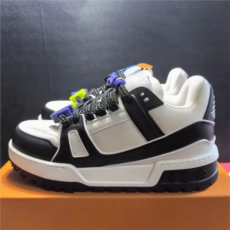 Spring and and Autumn Annals Men'sBlack White Block Platform Sneakers Chunky Lace Up Thick Sole Casual Simple and versatileShoes