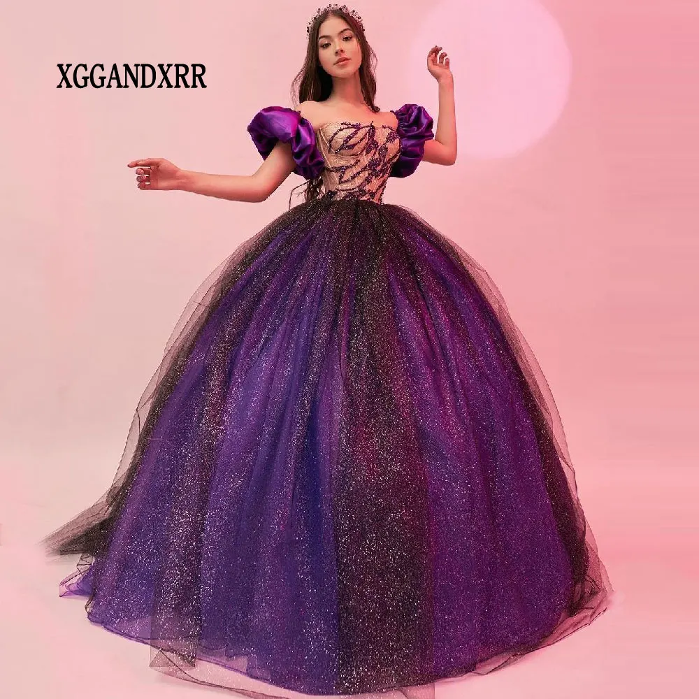 

New Purple Puffy Princess Quinceanera Dresses 2024 Vestidos De 15 Años Beading Pageant Girls Sweet 15 16 Birthday Party Formal