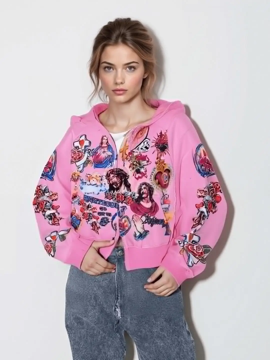 Jesus Hoodie Sweatshirt Y2K Buchstaben gedruckt Retro Gothic Rock Hoodie Harajuku lose vielseitige Sweatshirt