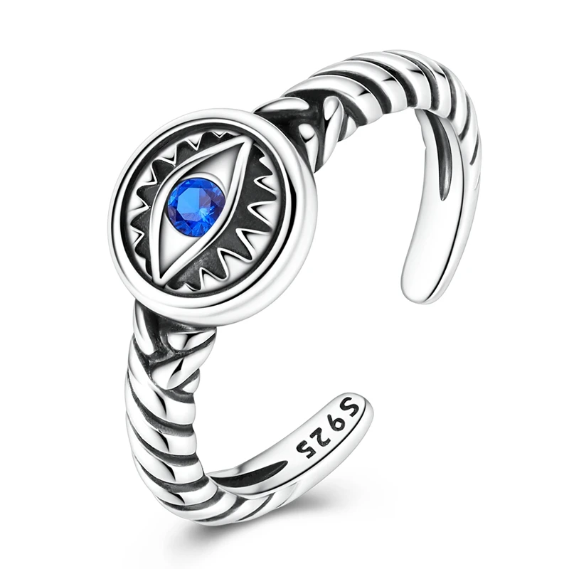 2026 New 925 Sterling Silver Woven Eye Ball Open Ring Sparkling Zircon Ring For Women Girls Birthday Anniversary Jewelry Gifts