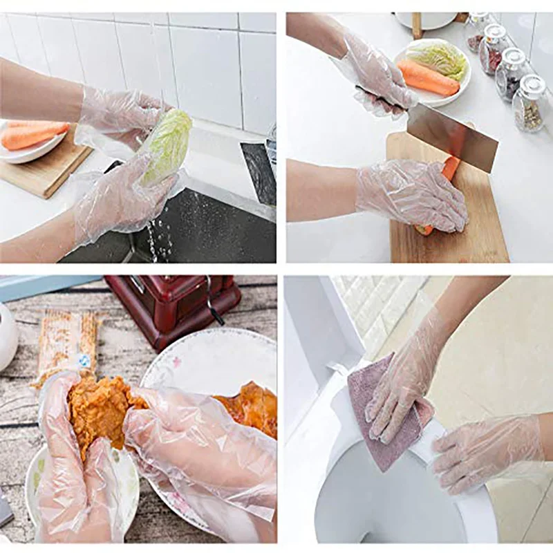 100pcs Clear Disposable Gloves Transparent Plastic Gloves Latex Free Food Safe Gloves for Cooking Cleaning BBQ Kitchen Things