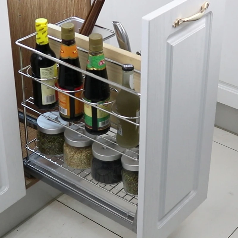 

damping track bottom mounted drawer style cabinet storage rack seasoning basket small narrow