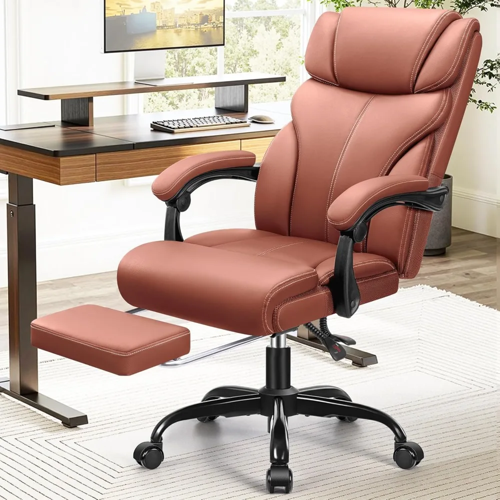 

Office Chair, Executive Leather Chair Big and Tall Ergonomic Computer Desk Chair, Comfy Swivel Rolling Reclining Lumbar Support
