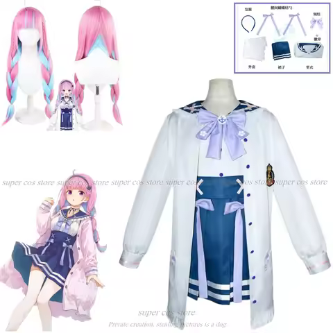 Anime VTuber Hololive Minato Aqua Cosplay Costume Lolita Girls SJ School Uniform Cute Bowknot Pleated Skirt Sailor Suit Wig New
