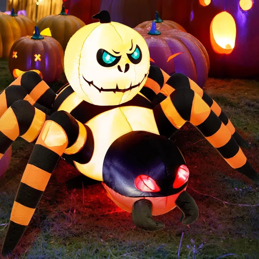 8FT Spider Carrying Pumpkin Halloween Inflatable Decorations, Built-in LED, Outdoor Yard Holiday Season, Quick Air Blown, red