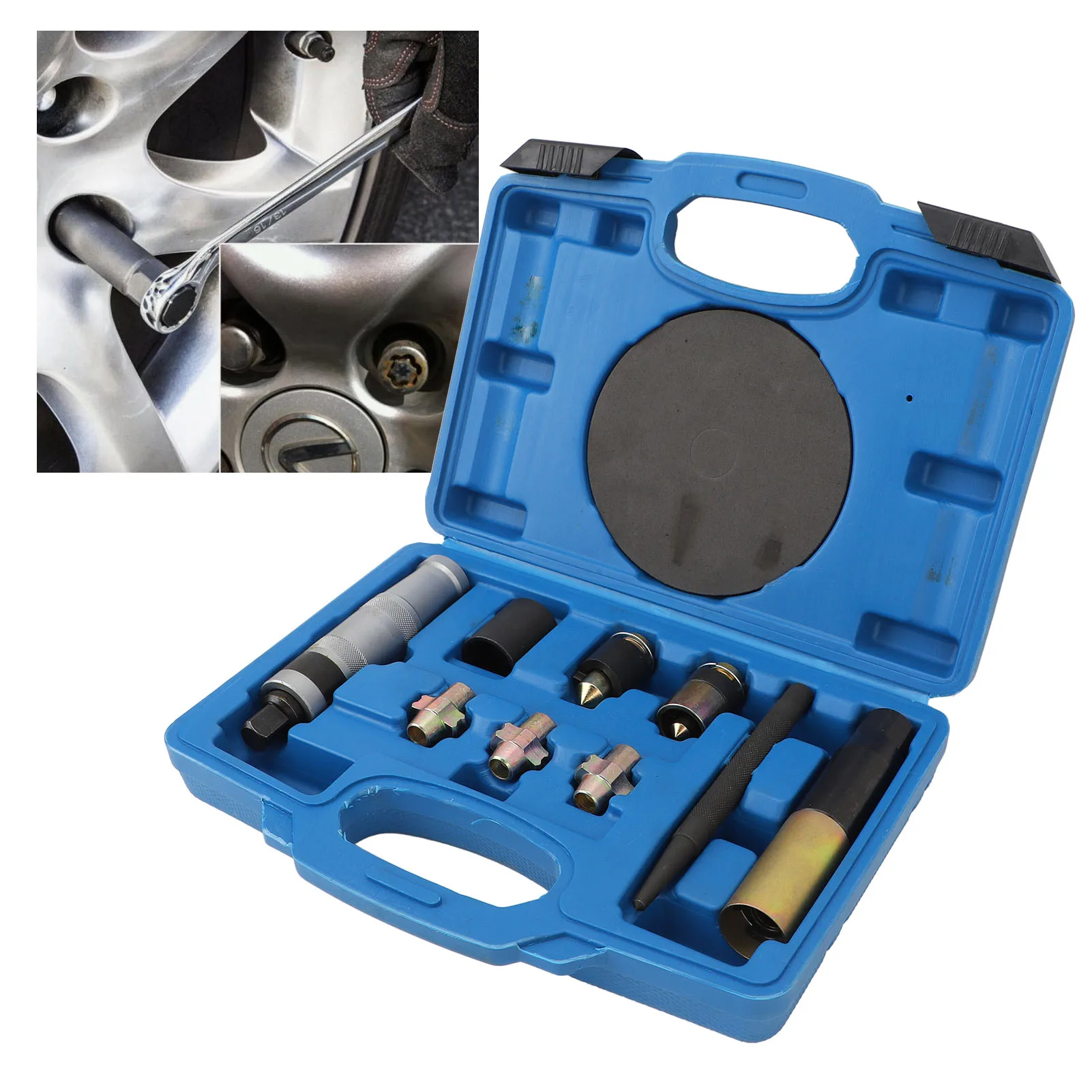 

Car Wheel Lock Removal Kit Universal Fit Carbon Steel Heat Treated Efficient Wheel Nut Key Replacement Remover Kit