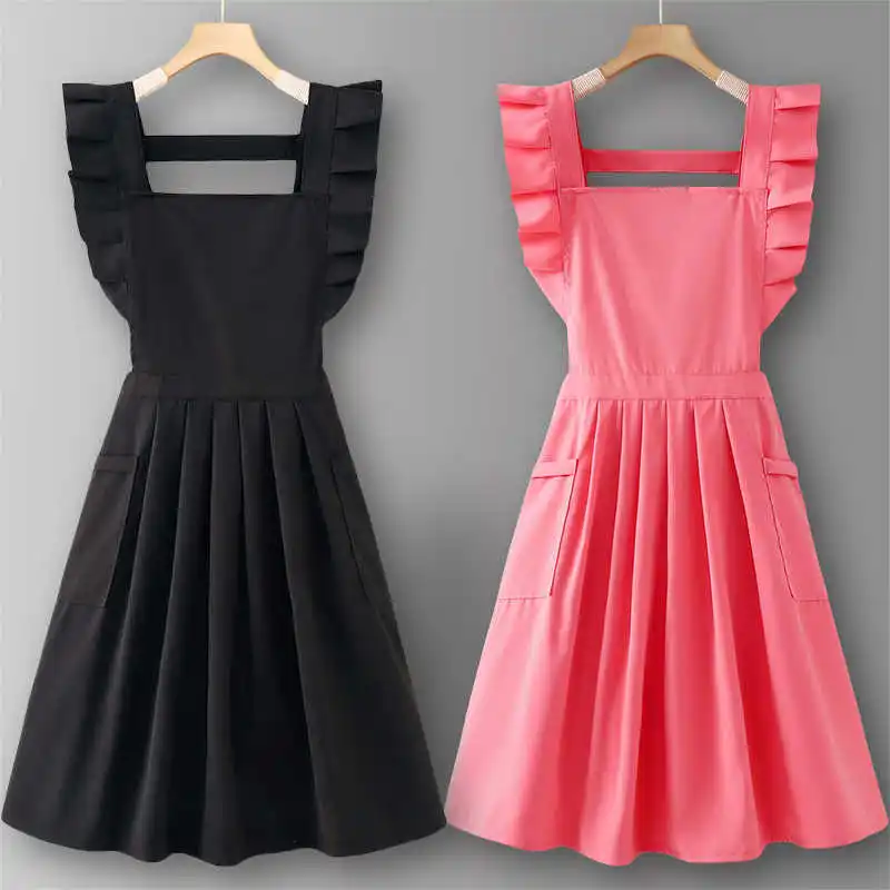 

Женский хлопковый фартук, кухонные плиссированные фартуки в стиле принцессы, униформа для цветочного магазина, красивая рабочая одежда для ногтей, сарафан для выпечки