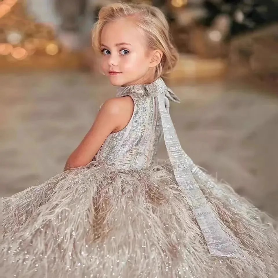 New elegant girl birthday banquet dress Gorgeous girl graduation performance dress one year old baptum toddler clothing
