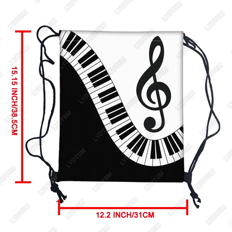 Elegant Musical Note Piano Keyboard Graphic Print Drawstring Bag for Travel Teenager Bookbag Backpacks Day Bag Shoes Holder