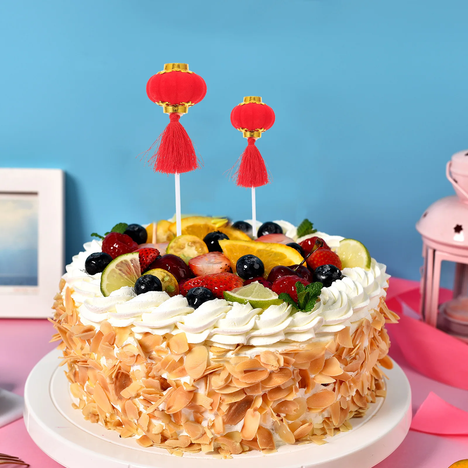 

12Pcs Cake Picks Lantern Party Decorative Inserts Creative Cake Adornments New Year Cupcake Decorations Lantern Cupcake Picks